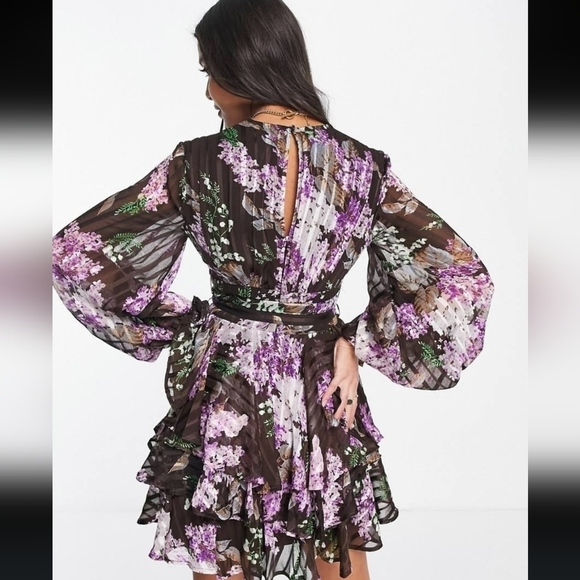 ASOS DESIGN button front mini dress in satin stripe with belt detail in bright f - Picture 4 of 6